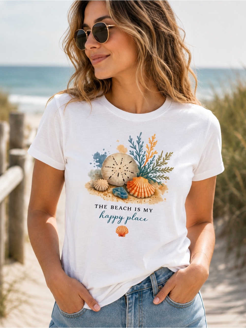 Bella Canvas 6004 Women’s M Beach Graphic Tee Coastal Seashell relugo365.